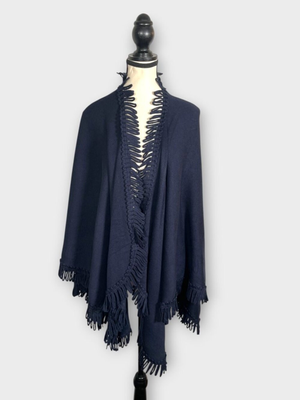COLDWATER CREEK Open Wrap Shawl One Size Blue Looped Fringe Casual Travel Fall